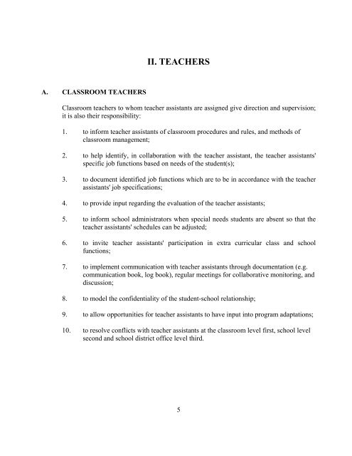 Teacher Assistant Guidelines for Standards and Evaluation