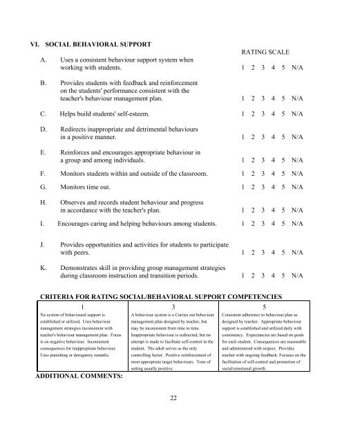 Teacher Assistant Guidelines for Standards and Evaluation