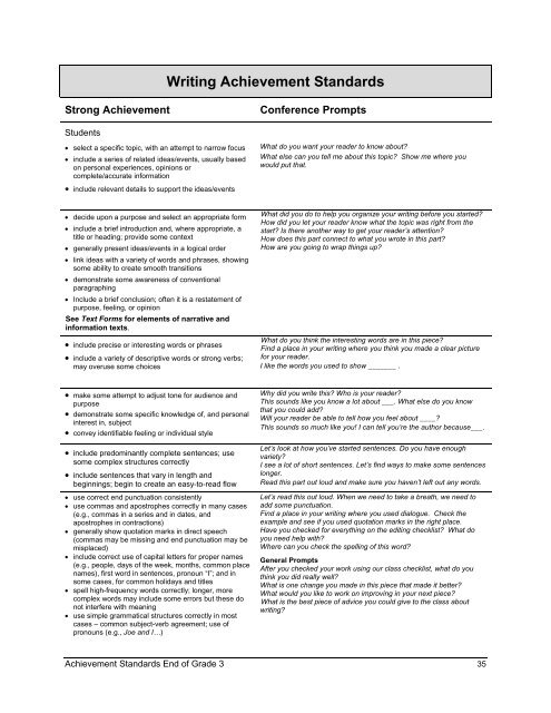 Reading and Writing Achievement Standards Curriculum
