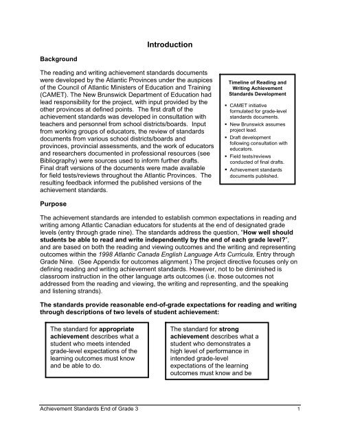 Reading and Writing Achievement Standards Curriculum