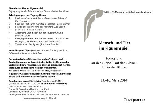 Mensch und Tier im Figurenspiel Goetheanum