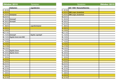 Wettspielkalender 2010 - Golf-Club Sylt
