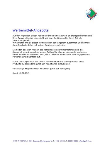 Werbemittel-Angebote - Golf in Austria