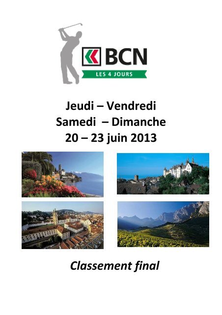 Classement final des 4 jours de la BCN - Association Suisse de Golf