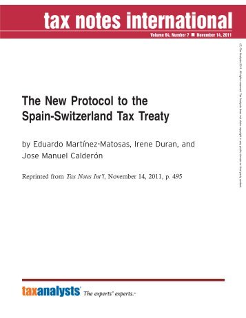 The New Protocol to the Spain-Switzerland Tax Treaty