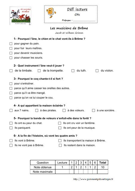 Les Musiciens De Brême Gomme Gribouillages