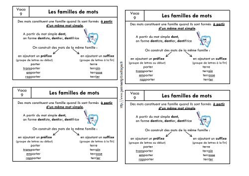 Les Familles De Mots Les Familles De Mots Les Familles De Mots Les