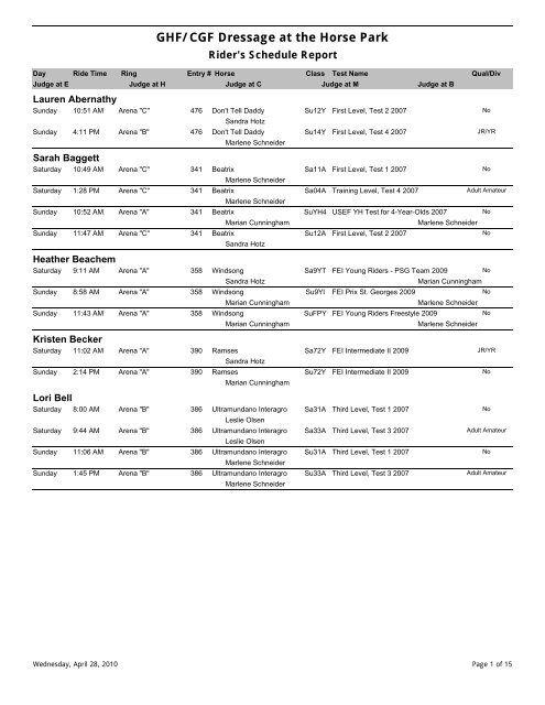 Daily Rider List Rider's Schedule Report - The Good Horseman®Foundation