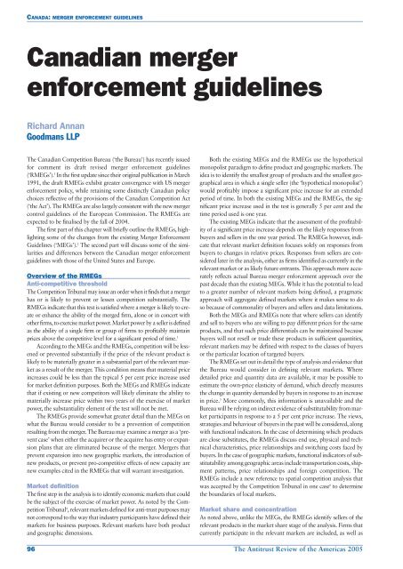 Canadian merger enforcement guidelines - Goodmans