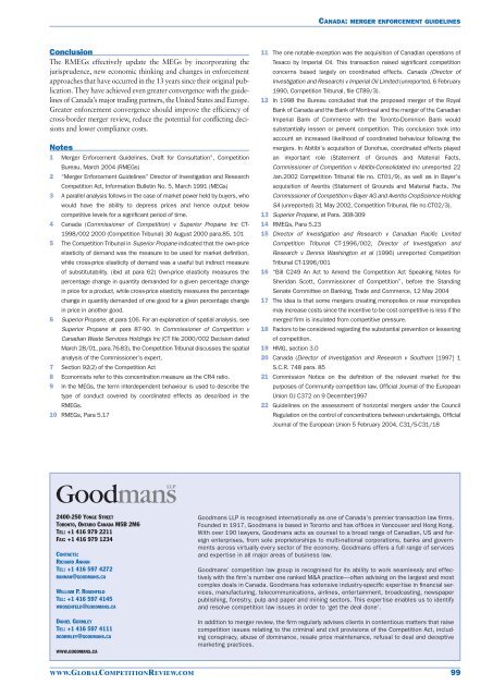Canadian merger enforcement guidelines - Goodmans