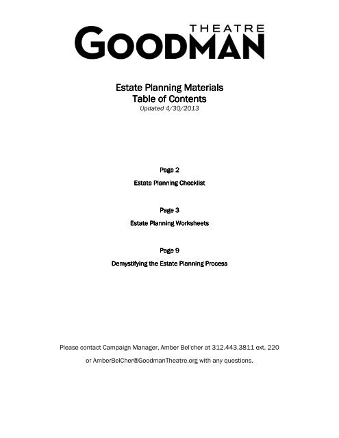 Estate Planning Seminar Materials - Goodman Theatre