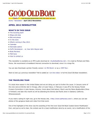 Good Old Boat - April 2012 Newsletter - Good Old Boat Magazine