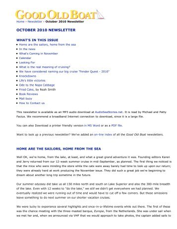 Good Old Boat - October 2010 Newsletter - Good Old Boat Magazine