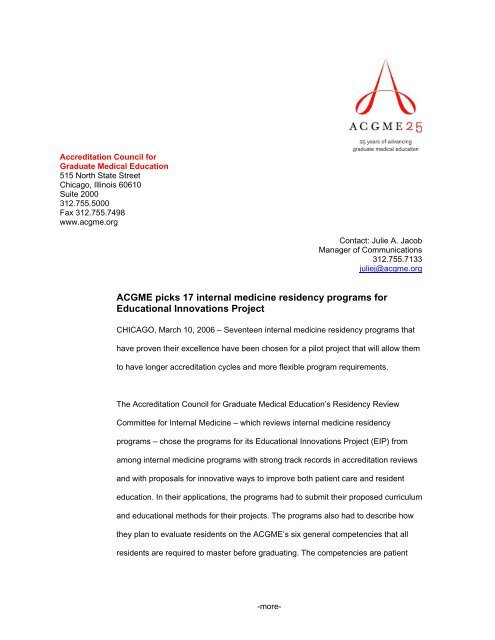 Acgme Picks 17 Internal Medicine Residency Goodsamim Com
