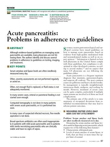 Acute pancreatitis: Problems in adherence to guidelines - Cleveland ...