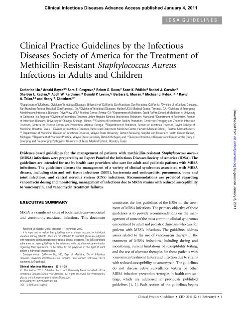 Clinical Practice Guidelines by the Infectious Diseases Society of ...