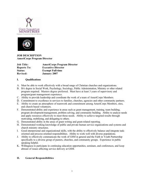Job Description Americorps Program Director Good Samaritan