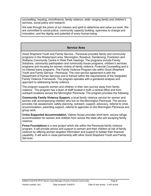 Position Description - Good Shepherd Youth & Family Service