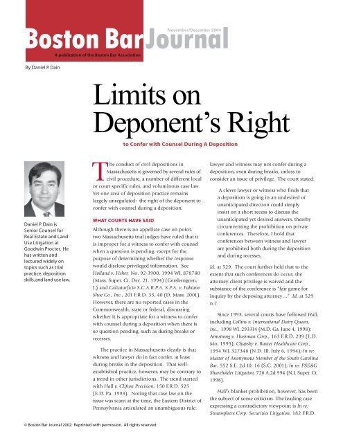 "Limits on Deponent's Right to Confer with Counsel During a ...