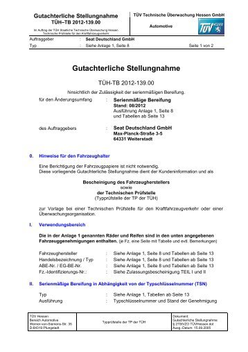 Gutachterliche Stellungnahme - Seat