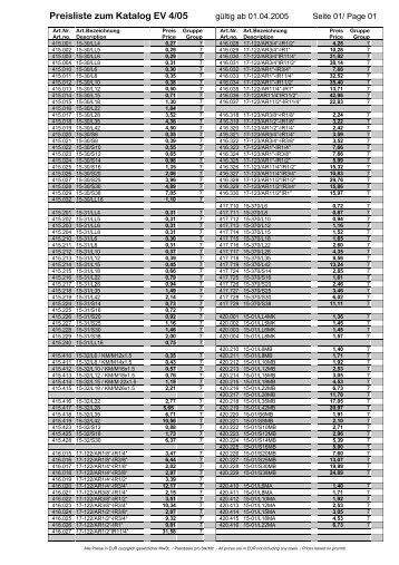 Preisliste zum Katalog EV 4/05 - Gooseweb