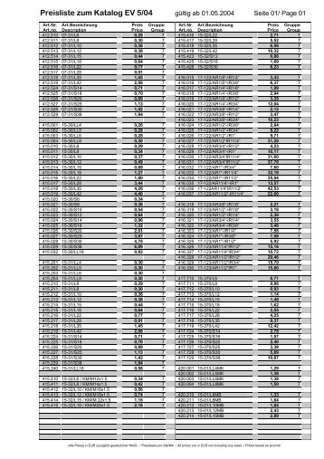 Preisliste zum Katalog EV 5/04 - Gooseweb