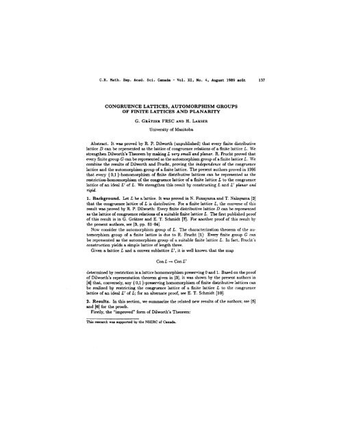 CR Math. Rep. Acad. Sci. Canada - Vol. XI. - University of Manitoba