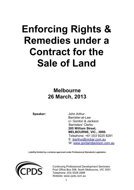 Enforcing Rights & Remedies under a Contract for the Sale of Land