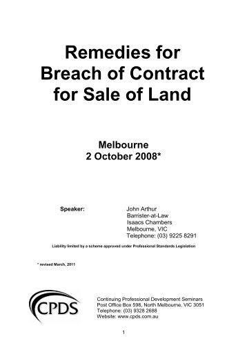 Remedies for Breach of Contract for Sale of Land - Gordon & Jackson
