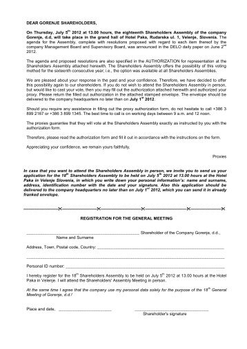 Letter and proxy authorization form_18th AGM - Gorenje Group