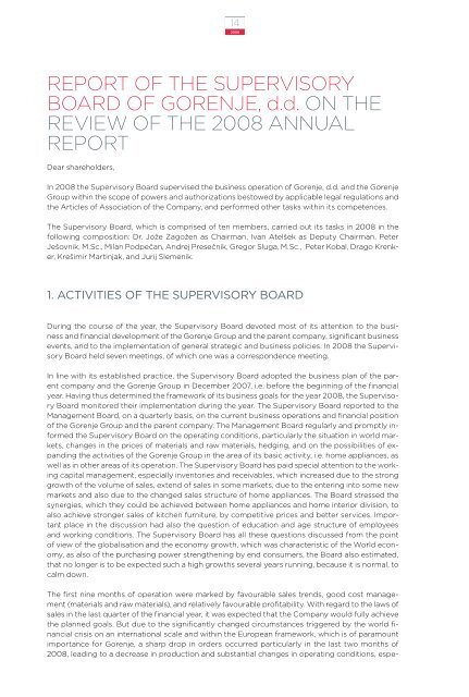 ANNUAL REPORT 2008 - Gorenje Group