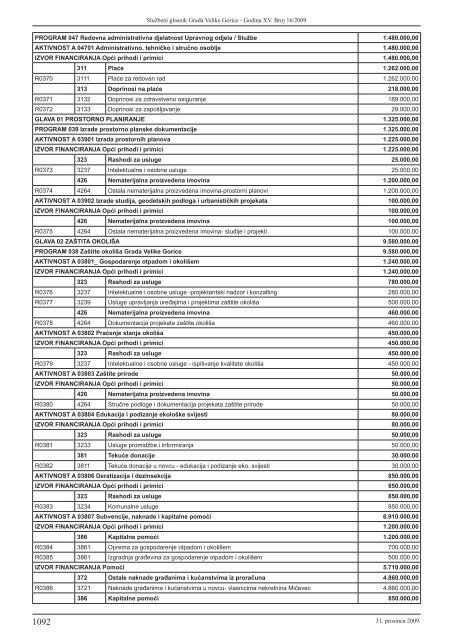 Slu?beni glasnik br. 16/2009 - Grad Velika Gorica