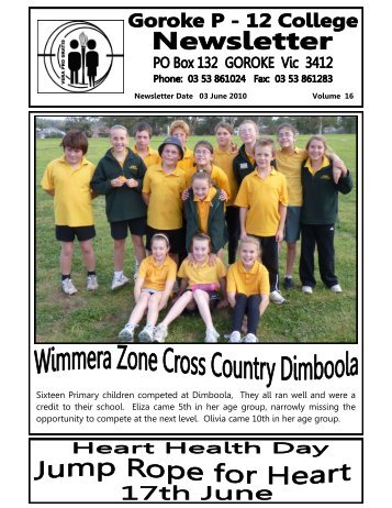 Sixteen Primary children competed at Dimboola, They all ran well ...