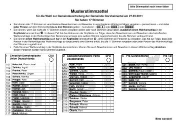 Musterstimmzettel - Gorxheimertal