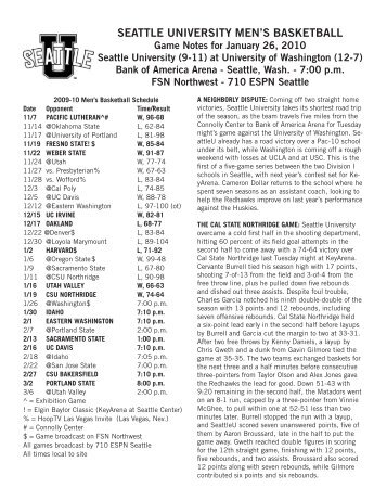 Game Notes - University of Washington (Jan. 26, 2010) - Seattle ...