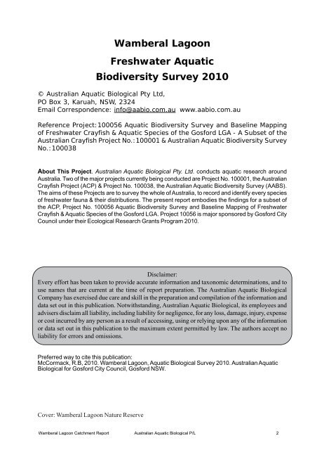 Wamberal Lagoon Catchment Aquatic Survey Final Report (PDF ...