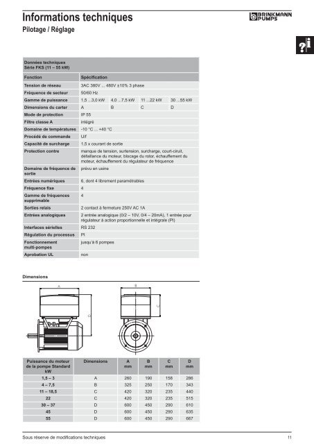 Informations techniques - BRINKMANN PUMPS