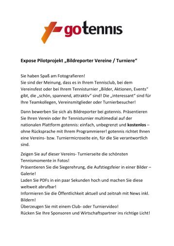 Expose Pilotprojekt „Bildreporter Vereine / Turniere“