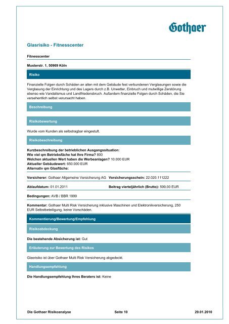 Musteranalyse Fitnessstudio GmbH - Gothaer Versicherungen