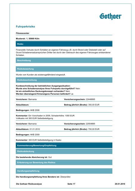 Musteranalyse Fitnessstudio GmbH - Gothaer Versicherungen