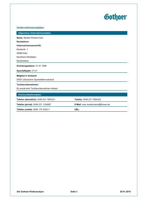 Musteranalyse Fitnessstudio GmbH - Gothaer Versicherungen