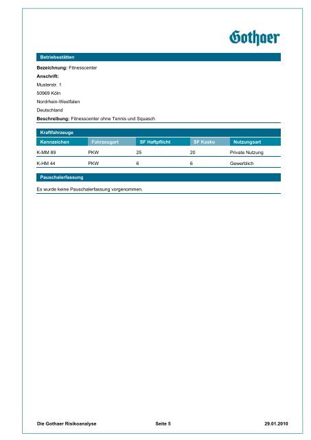 Musteranalyse Fitnessstudio GmbH - Gothaer Versicherungen