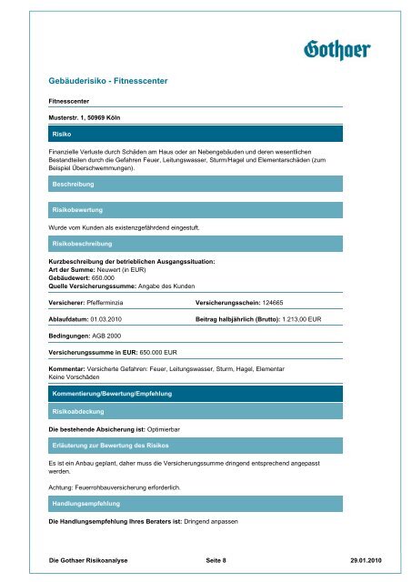 Musteranalyse Fitnessstudio GmbH - Gothaer Versicherungen