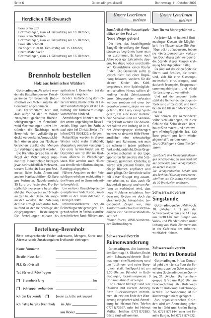 Gottmadingen Aktuell, Nr. 41 vom 11. Oktober 2007