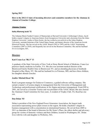 Spring 2012 Here is the 2012-13 slate of ... - Goucher College