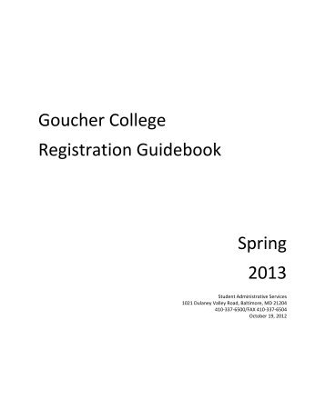 Goucher College Registration Guidebook Spring 2013