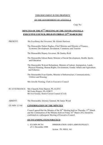 Mn12-97 ExCo Minutes 23 Mar 12 - Government of Anguilla
