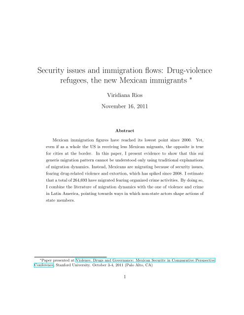 Security issues and immigration flows: Drug-violence refugees, the ...