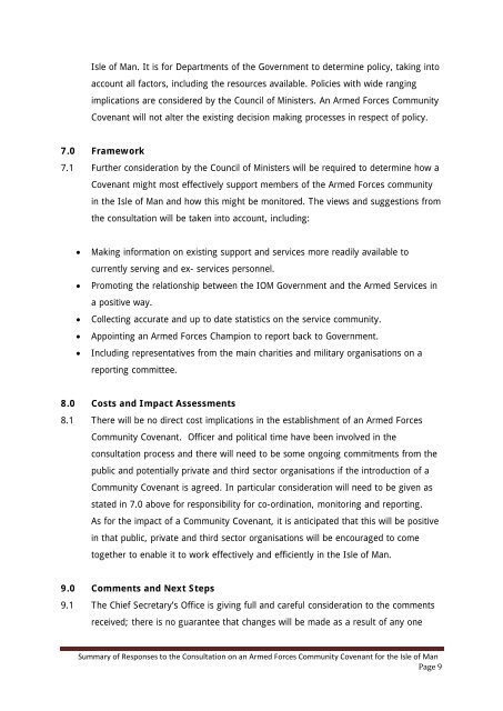 Armed Forces Covenant Summary of Responses - Isle of Man ...