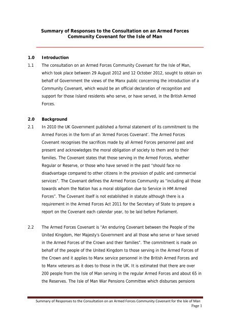 Armed Forces Covenant Summary of Responses - Isle of Man ...